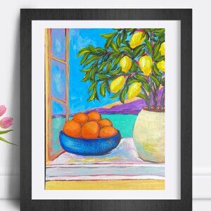 Original Art Work Vibrant Fruit Still Life In Window Painting